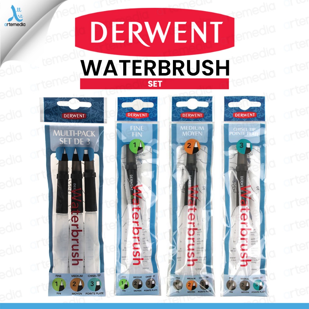 

Derwent Waterbrush Multipack Set of 3 (Fine, MediAum, Chisel Tip) - Kuas Cat Air