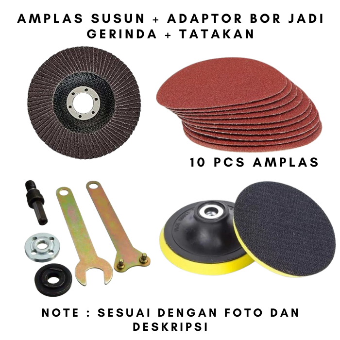 Adaptor Mesin Bor Ke Gerinda Bonus Amplas Bulat 10 Pcs Konverter Mesin Bor Grinda Gurinda Tangan