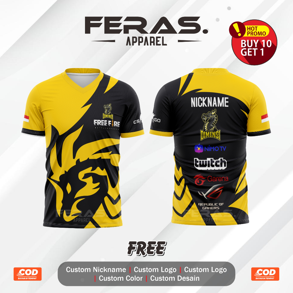 BAJU JERSEY KAOS GAME FREE FIRE 2025  E-SPORT FF ML