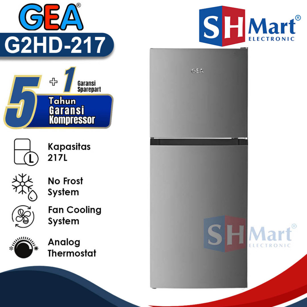 KULKAS 2 PINTU GEA 217 LITER G2HD-217 / G2HD217 INOX GARANSI RESMI