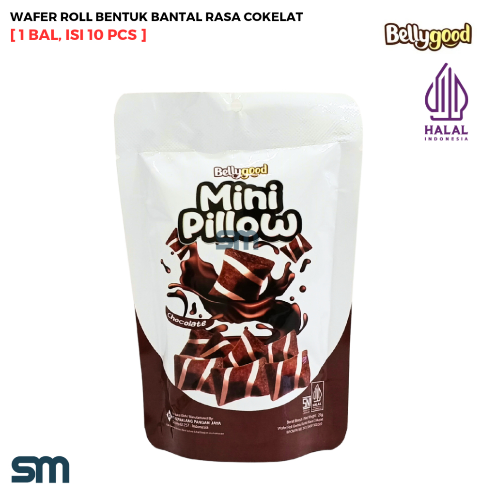 

BELLYGOOD MINI PILLOW POUCH Wafer Bentuk Bantal Rasa Cokelat Isi 10 Pcs