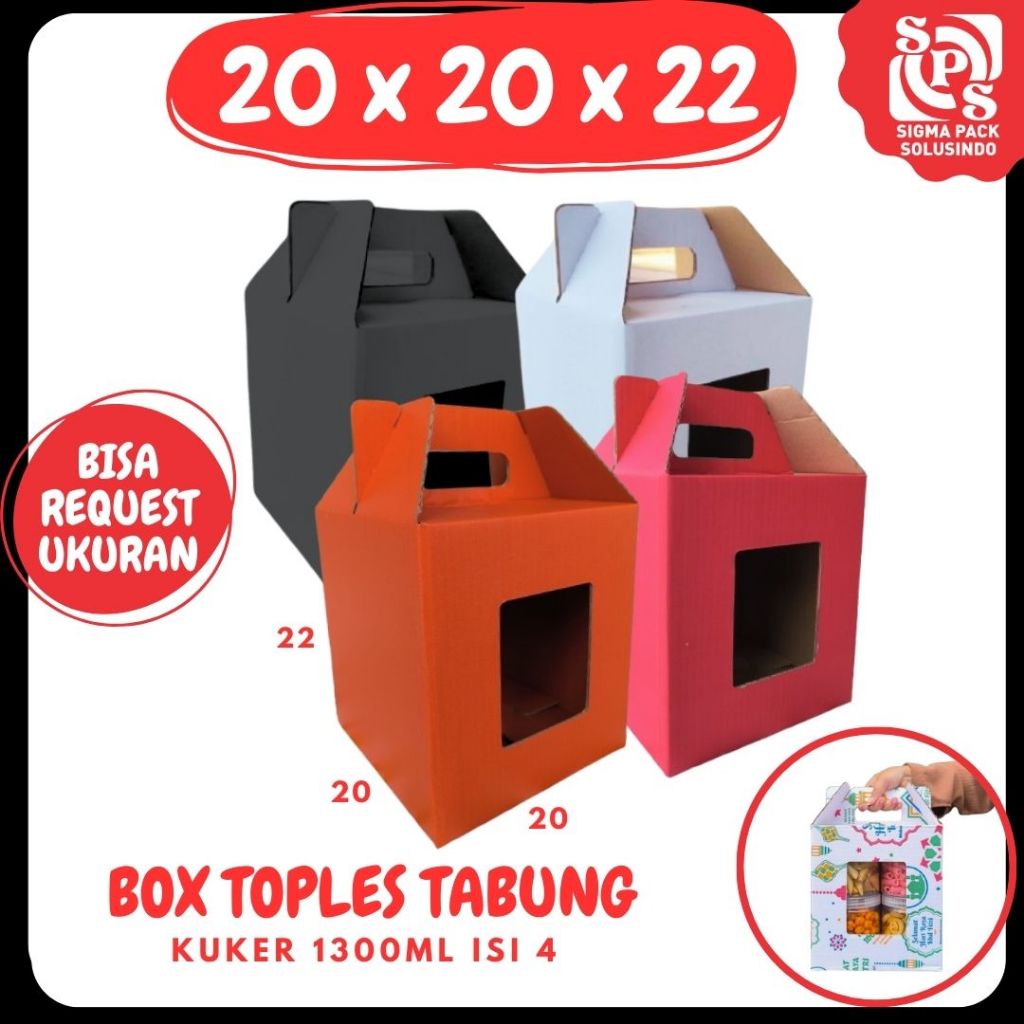 

Kardus 20x20x22 Jinjing (KUKER TOPLES JAR 500ml ISI 8) Gable Box Idul Fitri Lebaran Hampers/Ied Mubarak/Boneka/Hampers Kue Kering