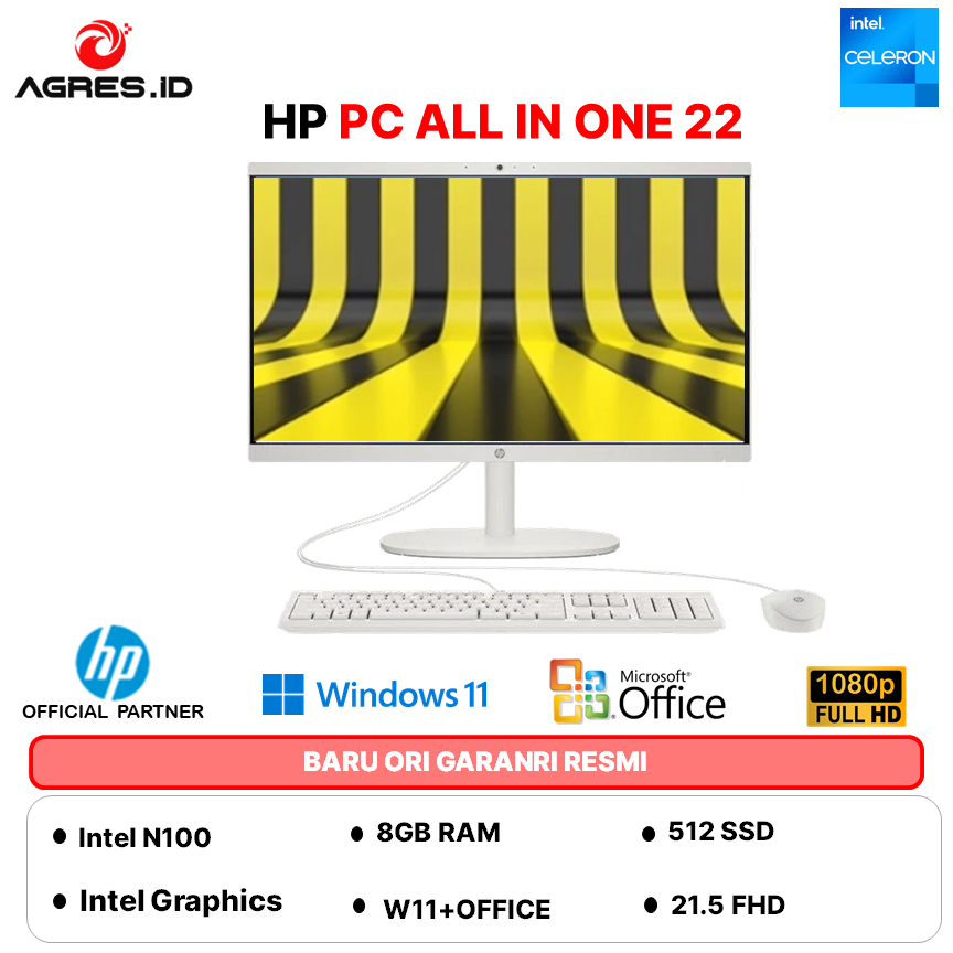 HP PC ALL IN ONE 22 N100 8GB 512GB W11PRO+OHS 21.5FHD WHT -DG0006D