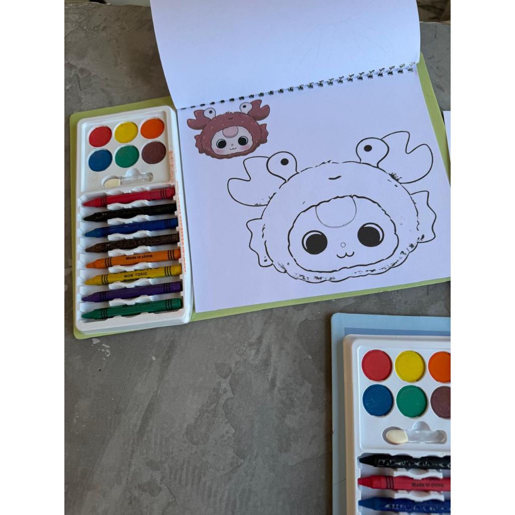 

buku 3d buku menggambar set crayon n brush coloring book baby three n kuromi 12halaman