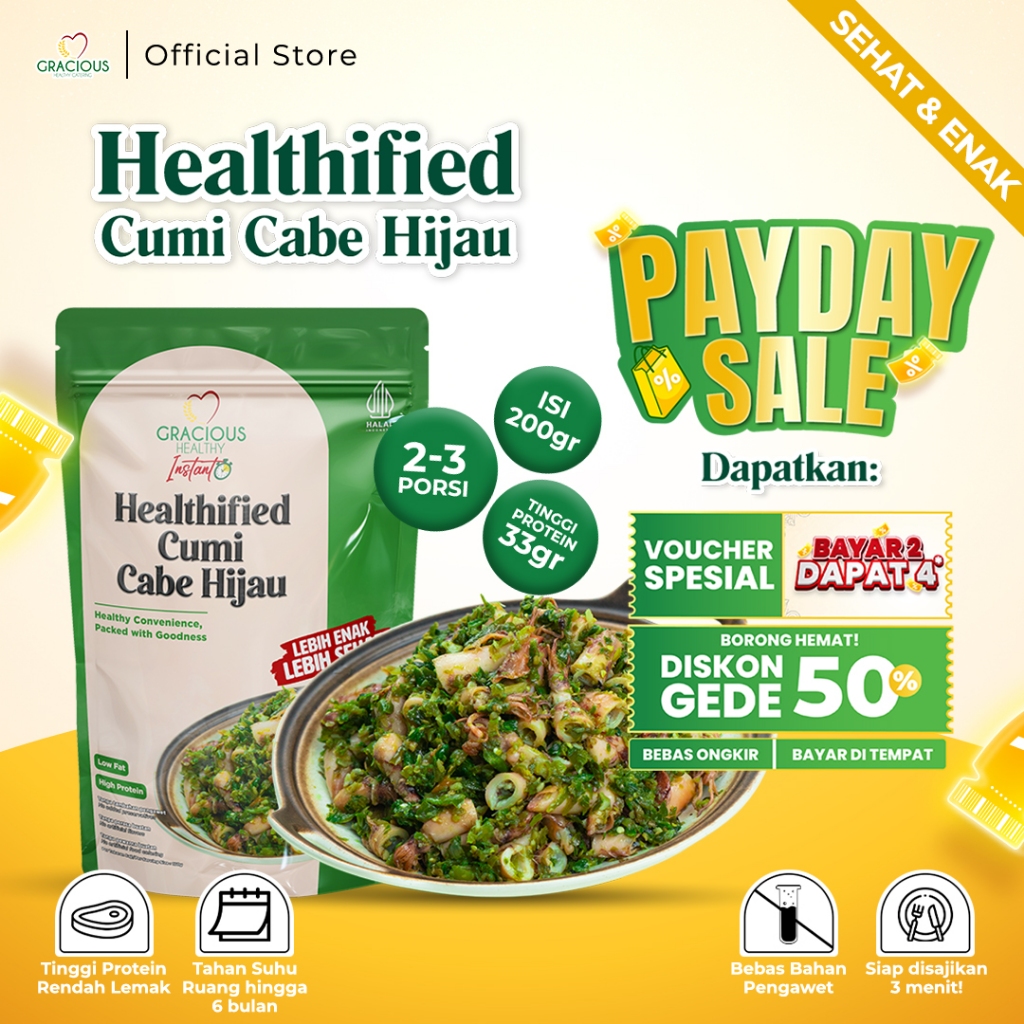 

Gracious Healthified Cumi Cabe Hijau - Protein 33gr (Makanan Instant Sehat Siap Saji)