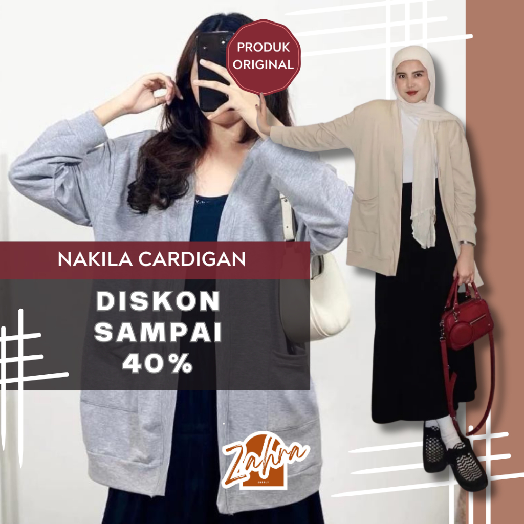 Zahra Shupply fgk-24 Cardigan Wanita Nakila Babyterry Long Outer 74cm Hemat Outfit Korean Style