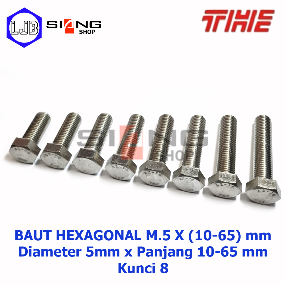 Baut Hex M5 Stainless 304 THE A2-70 Panjang 10 sd 65mm