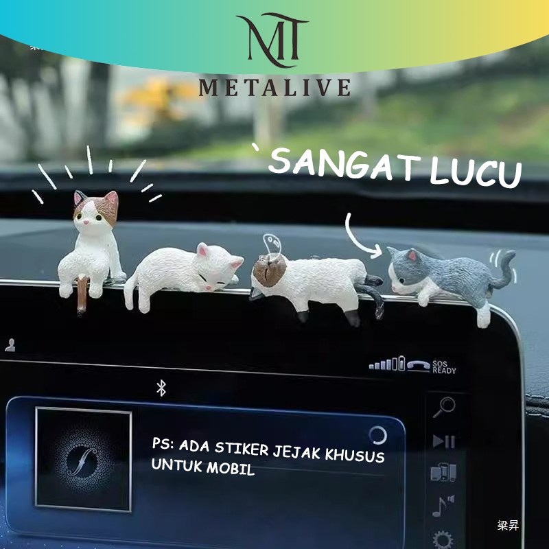METALIVE 4PCS Boneka Kucing Hiasan Konsol Tengah Mobil Lucu Boneka Yang Mengantuk Ornamen Miniatur K