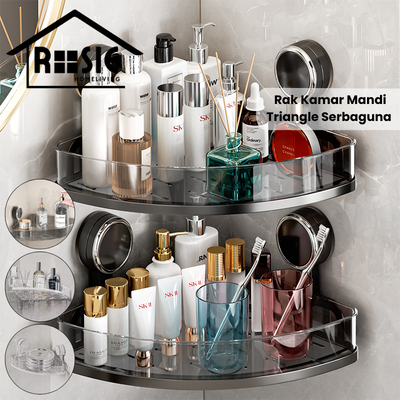 ROSIE Rak Kamar Mandi Triangle Serbaguna Cantik Rak Kamar Mandi Plastik Estetik Rak Sabun Shampoo Tr
