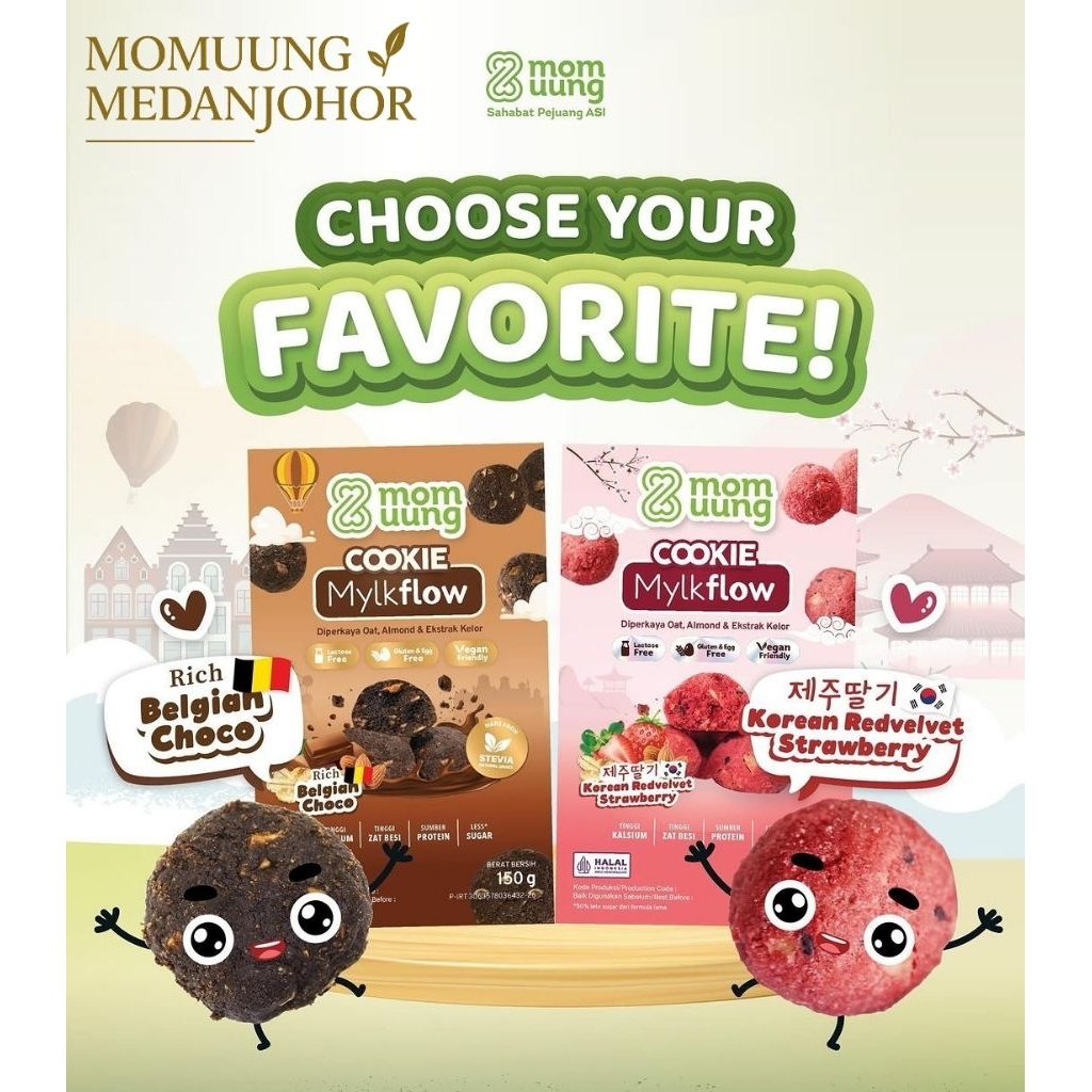 

MOM UUNG - COOKIE MYLKFLOW 150GR / RASA RICH BELGIAN CHOCO / KOREAN STRAWBERRY / KUKIS BUMIL & BUSUI / VEGAN FRENDLY / GLUTEN & EGG FREE