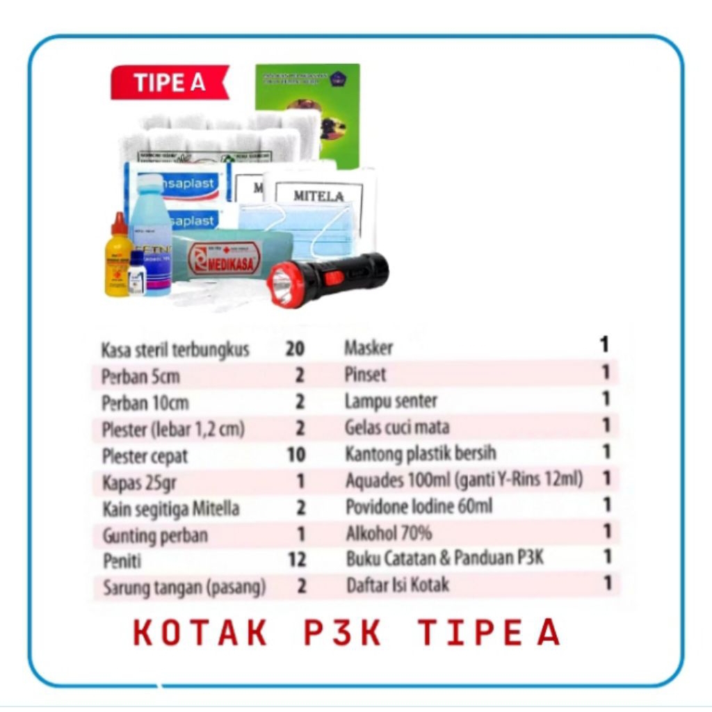 Perlengkapan Isi Paket P3k Type A /First Aid Isi p3k terlengkap/HANYA ISI P3K PAKET TYPE A
