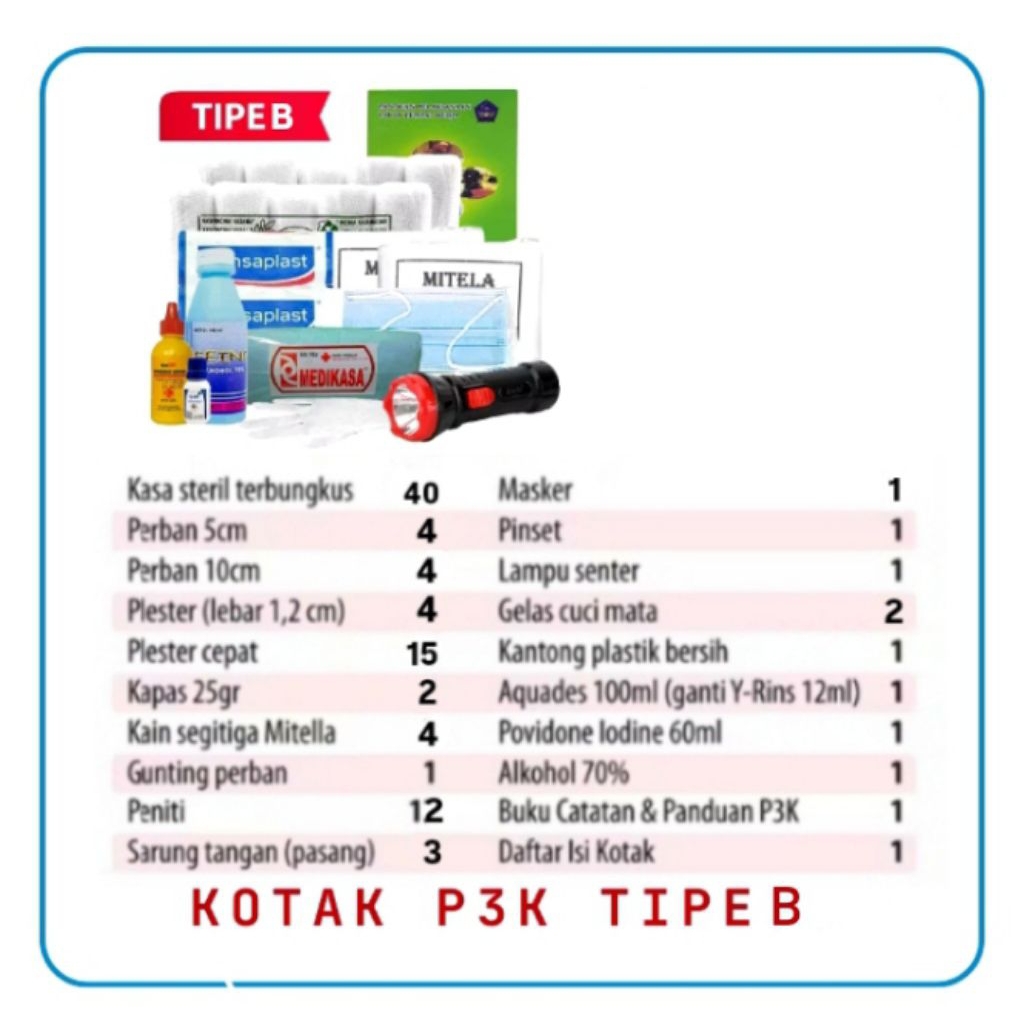 Perlengkapan Isi Paket P3k Type B /First Aid Isi p3k terlengkap/HANYA ISI P3K PAKET TYPE B