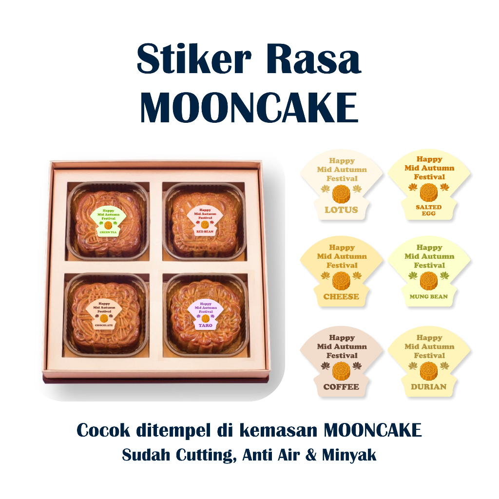 

Stiker Kue Bulan / Mooncake Aneka Rasa – Waterproof ( Tahan Air ) & Anti Minyak