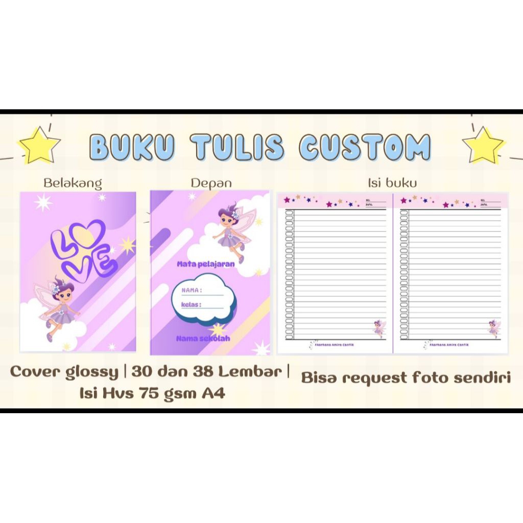 

Buku Tulis Custom Nama Murah| Bisa Custom Pakai Foto Sendiri