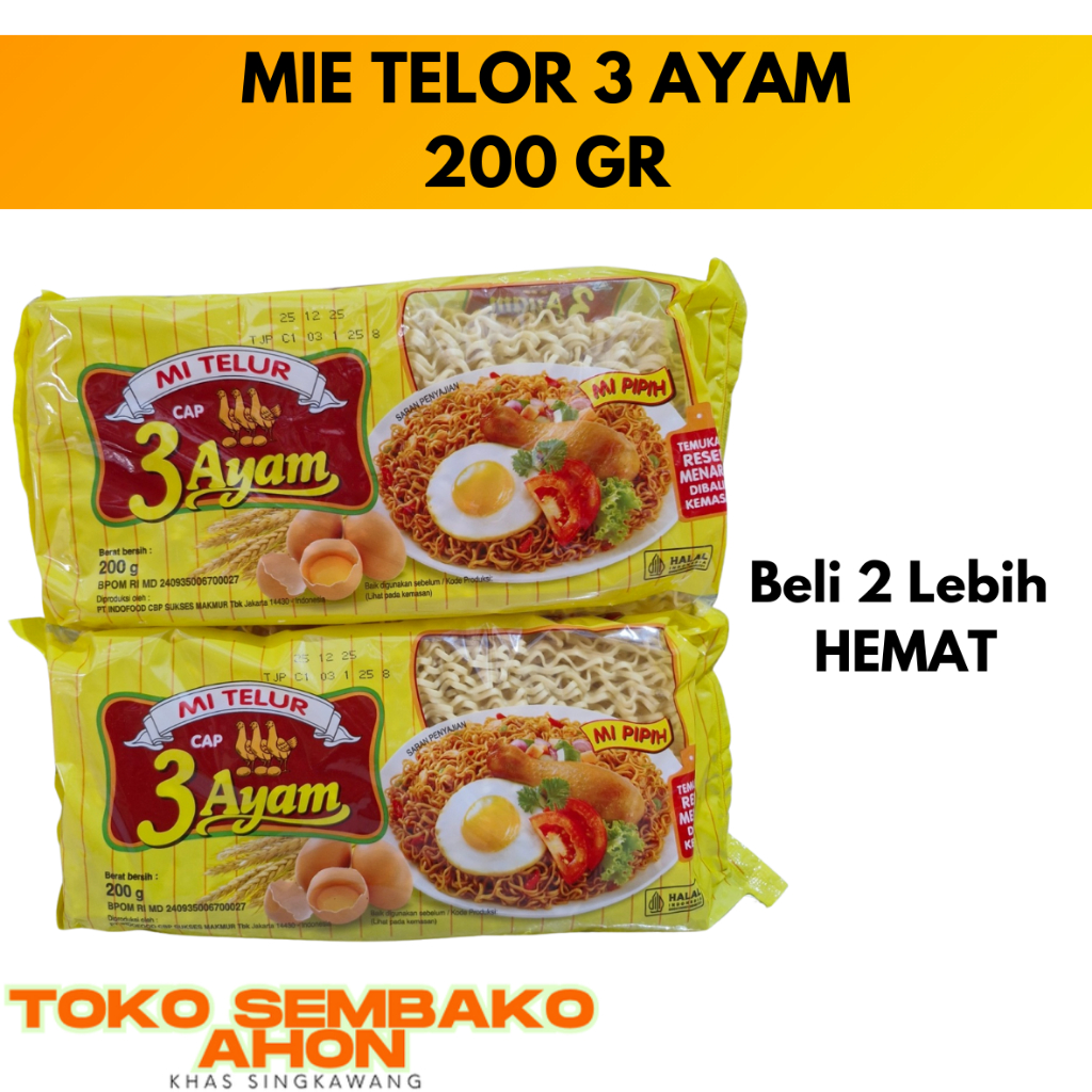 

MIE TELOR 3 AYAM / MIE KUNING 3 AYAM / MIE TELOR TIGA AYAM / Mi Telur Cap 3 Ayam / Mi Kuning Enak Goreng Rebus