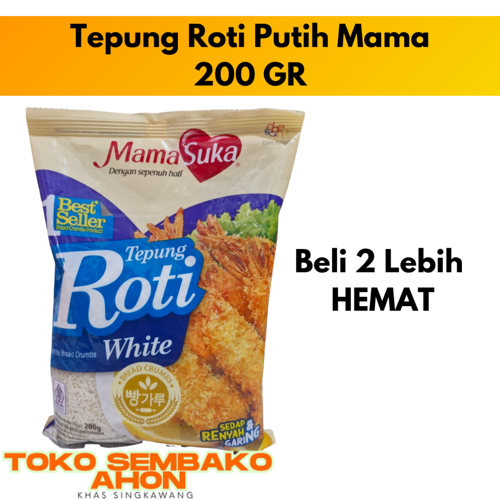 

Tepung Roti Putih Mama Suka / MamaSuka White Bread Crumbs 200 gr / Tepung Roti Panko Halus / Tepung Goreng Crispy