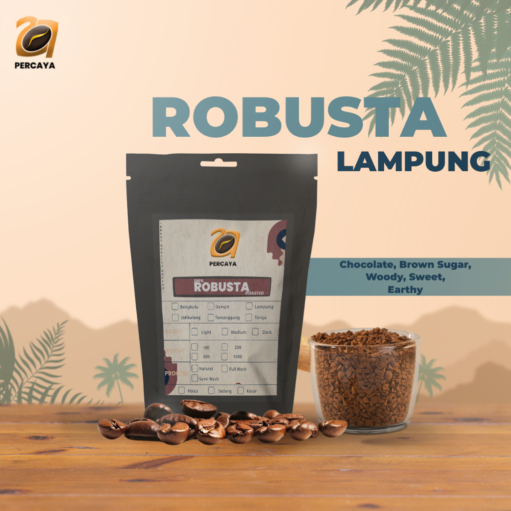 

PER-CA-YA Kopi - Roast Bean Robusta Lampung Medium To Drak- 500Gram Coffee