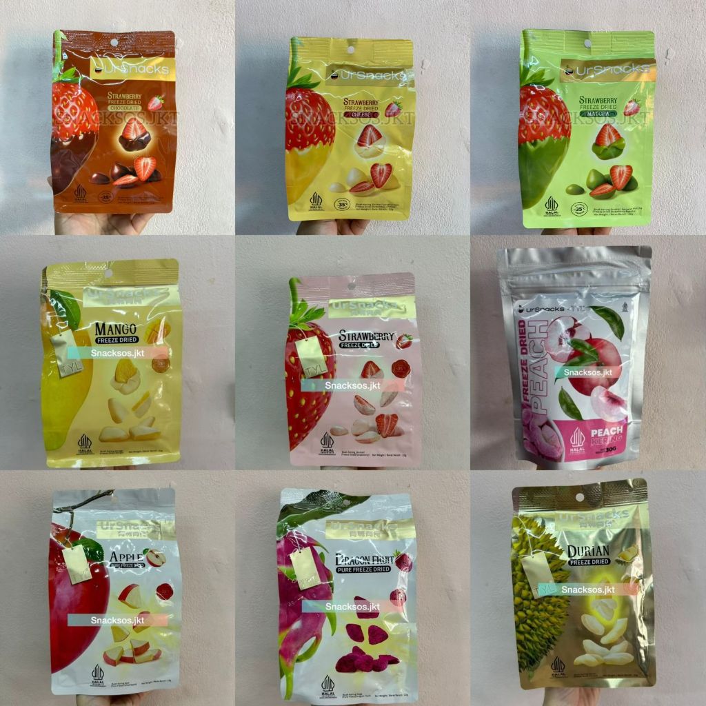 

TYL URSNACKS Freeze Dried Pure Apple / Durian Duren Vacuum / Peach / Strawberry / Mango Mangga / Dragon Fruit Buah Naga - Snack Keripik Buah Kering