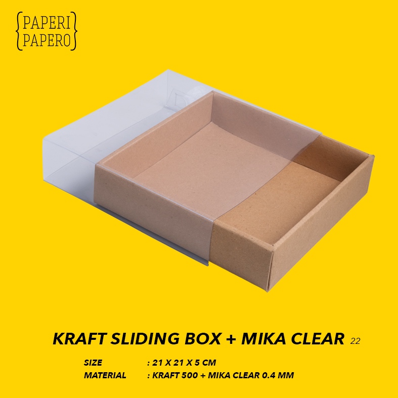 

Kraft Sliding Box (21 x 21 x 5 cm) Tutup Clear Bening - Kotak Laci Geser Slide (5 Pcs)