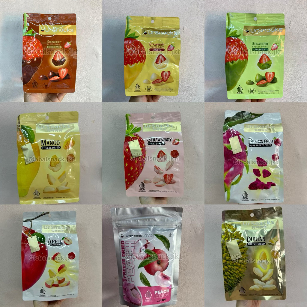 

TYL URSNACKS Freeze Dried Pure Apple / Durian Duren Vacuum / Strawberry / Mango Mangga / Dragon Fruit Buah Naga - Snack Keripik