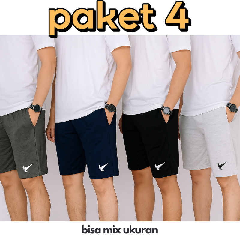 Celana Pendek isi 4 Pcs Celana Santai Harian Pria wanita Kolor Bahan Babyterry Jersey Mix Size Jumbo