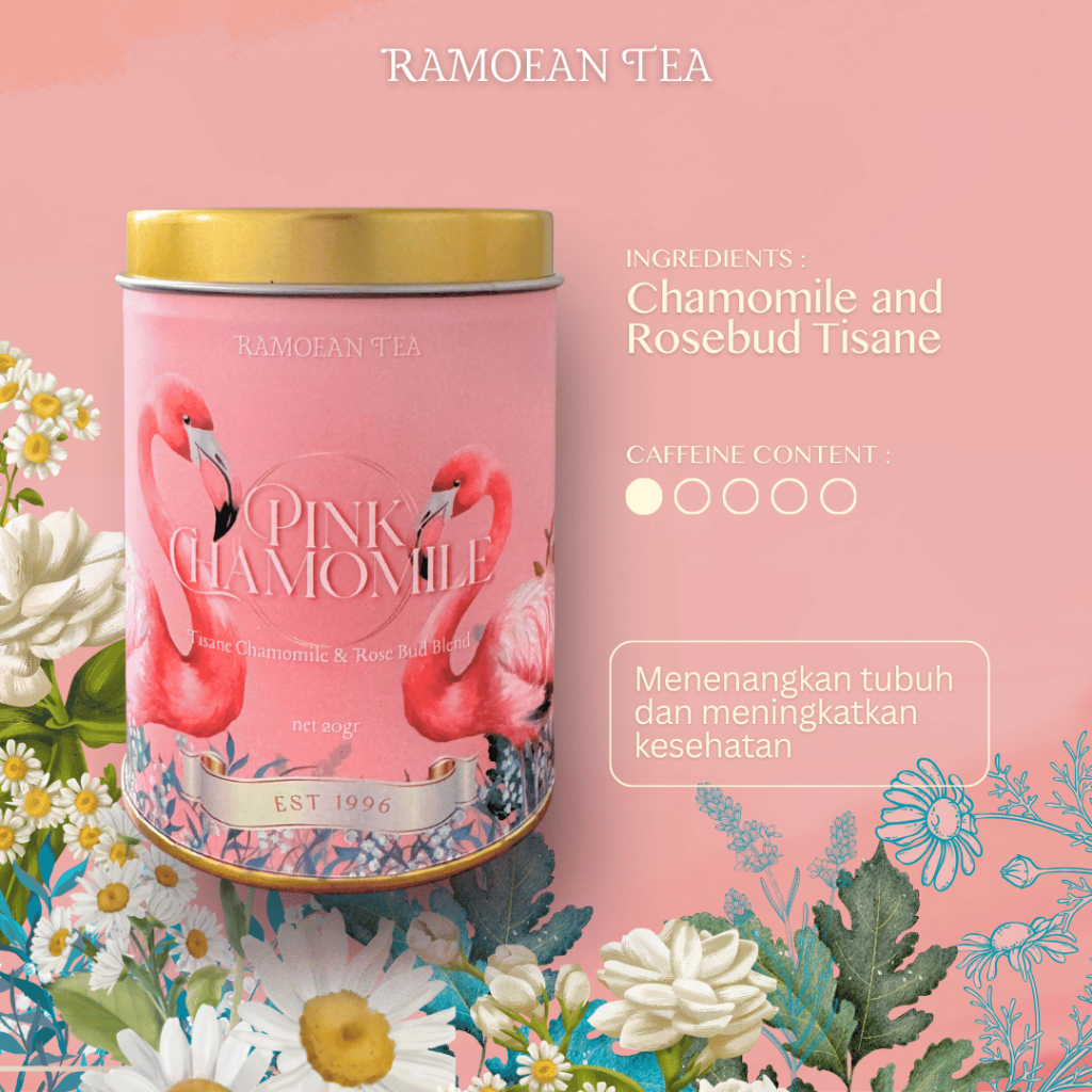 

Pink Chamomile Tea Tisane Chamomile & Rose Bud Blend - Teh Chamomile Rose Bud - Ramoean Tea