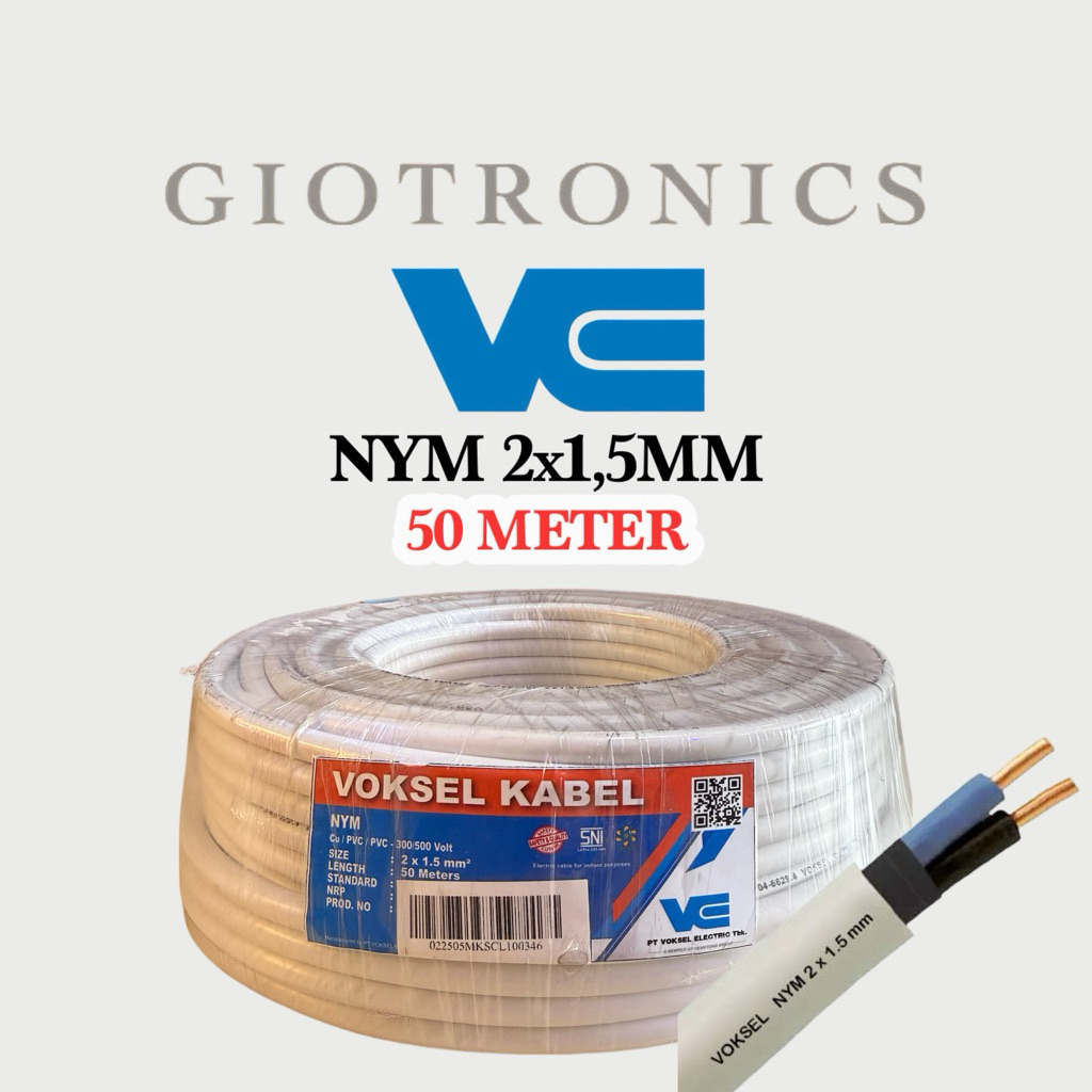 VOKSEL / MASKO Kabel Tunggal STANDARD NYM 2x1.5 50m 2x1,5 isi 2 nym 2 x 1.5 / roll 50 meter