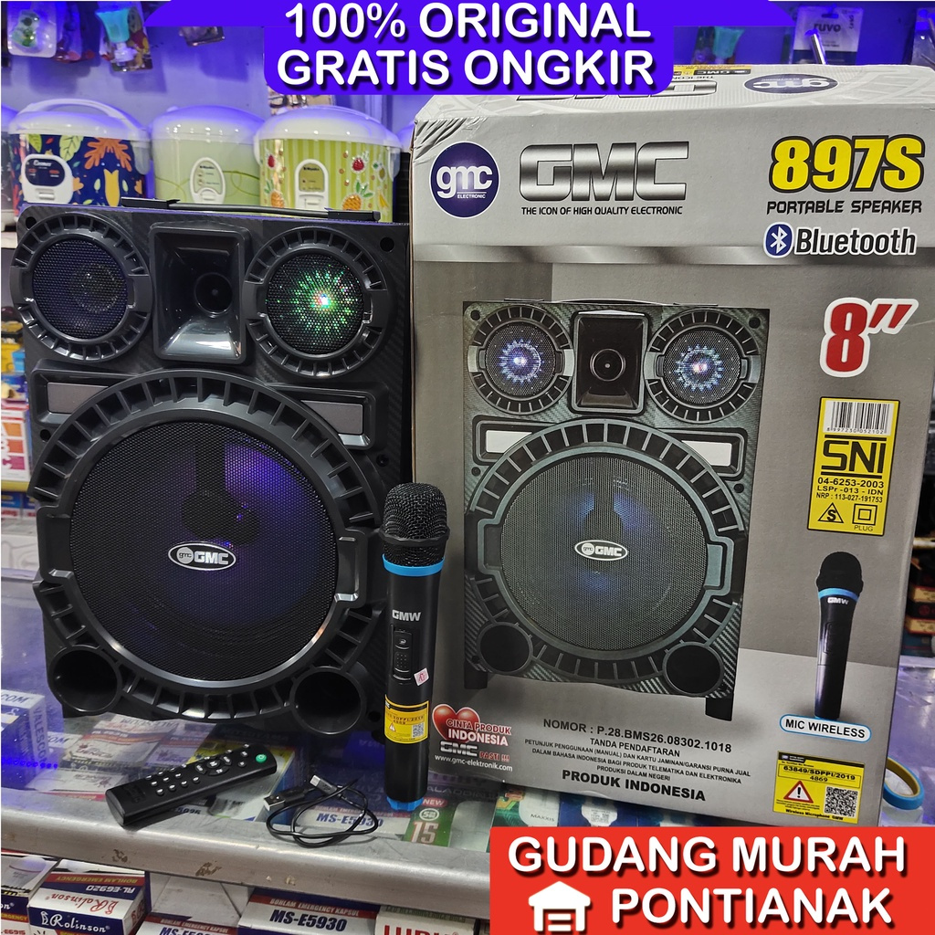 Salon Bluetooth Bonus Mic Speaker GMC 897S aktif portable 8 inch 8" Bluethoot Meeting pengeras suara