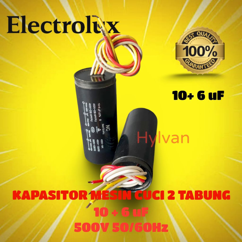 KAPASITOR MESIN CUCI 2 TABUNG 10 + 6 UF ELECTROLUX
