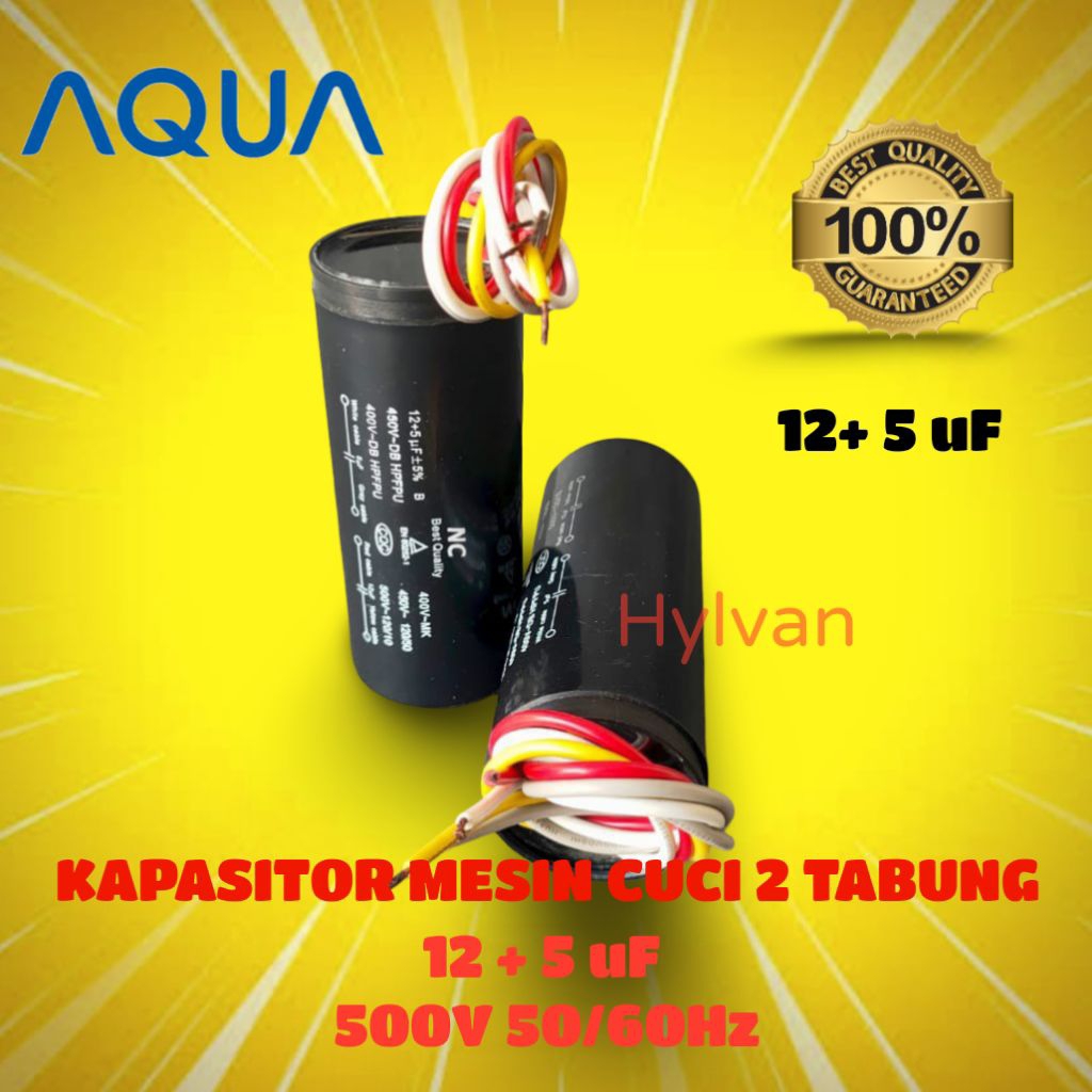 KAPASITOR MESIN CUCI 2 TABUNG 12 + 5 UF AQUA