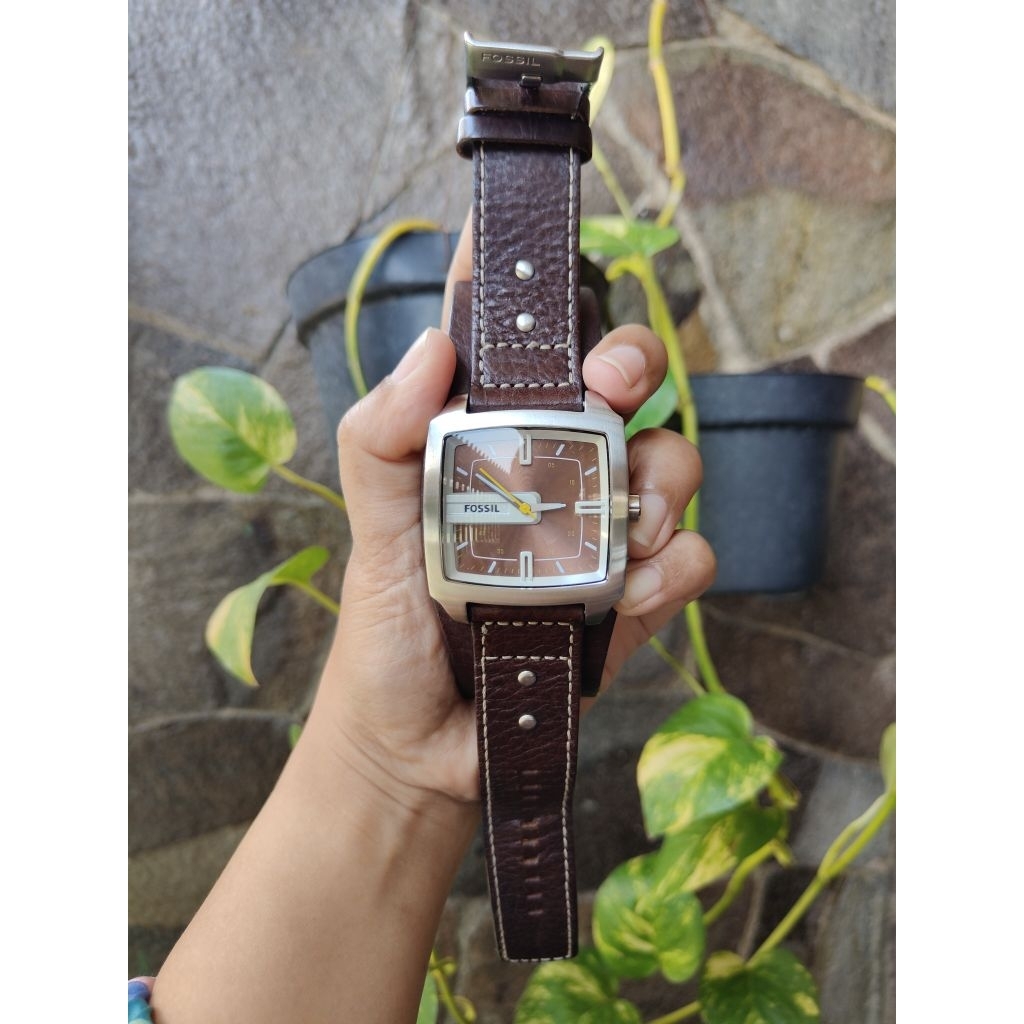 PRELOVED PL WATCH JAM FOSSIL VINTAGE GABAN MINI MEDIUM BRONZE BROWN COKLAT
