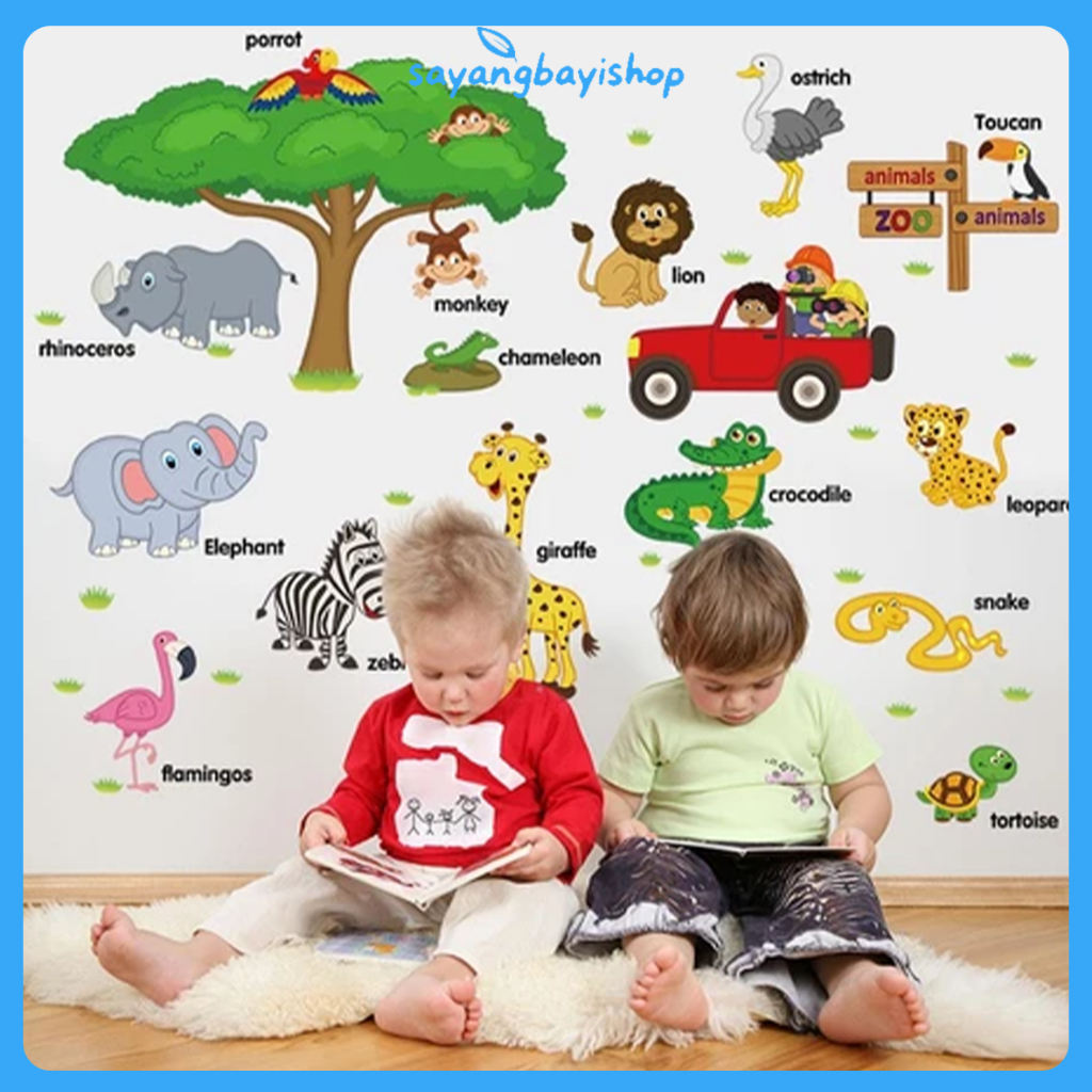 【COD】Wall Sticker Pohon Animal Hewan Anak Jerapah Stiker Dinding Ruang TK Kelas