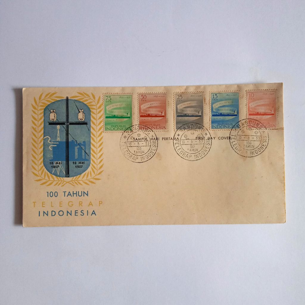 

Antik Vintage Perangko Sampul Hari Pertama Langka 100 TAHUN TELEGRAP INDONESIA Terbit 10 Mei 1957 Langka Utuh Layak Koleksi