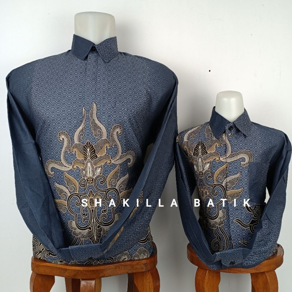 SH217.Batik Couple Ayah Anak Katun Premium Warna Abu Abu