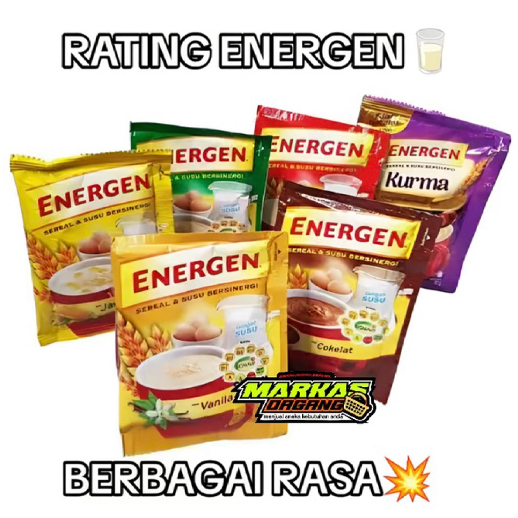 

ENERGEN 1 renceng isi 10 sachet berat bersih 35g (ready semua viarian rasa. coklat,vanila,jahe,kacang hijau)