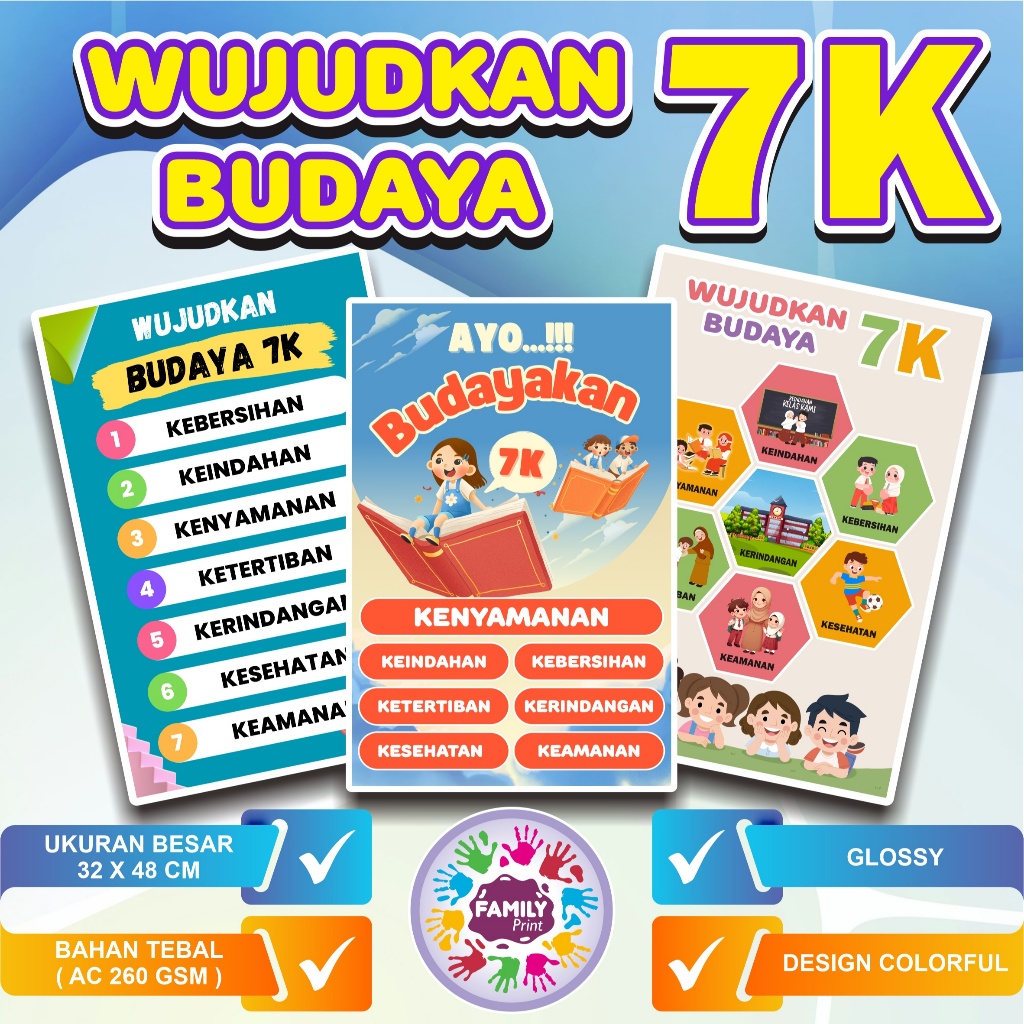 POSTER BUDAYA 7K - POSTER SEKOLAH / KELAS - POSTER EDUKASI ANAK