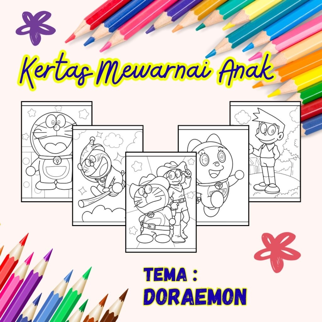 

20 LEMBAR KERTAS MEWARNAI ANAK TEMA DORAEMON (READY LANGSUNG KIRIM)