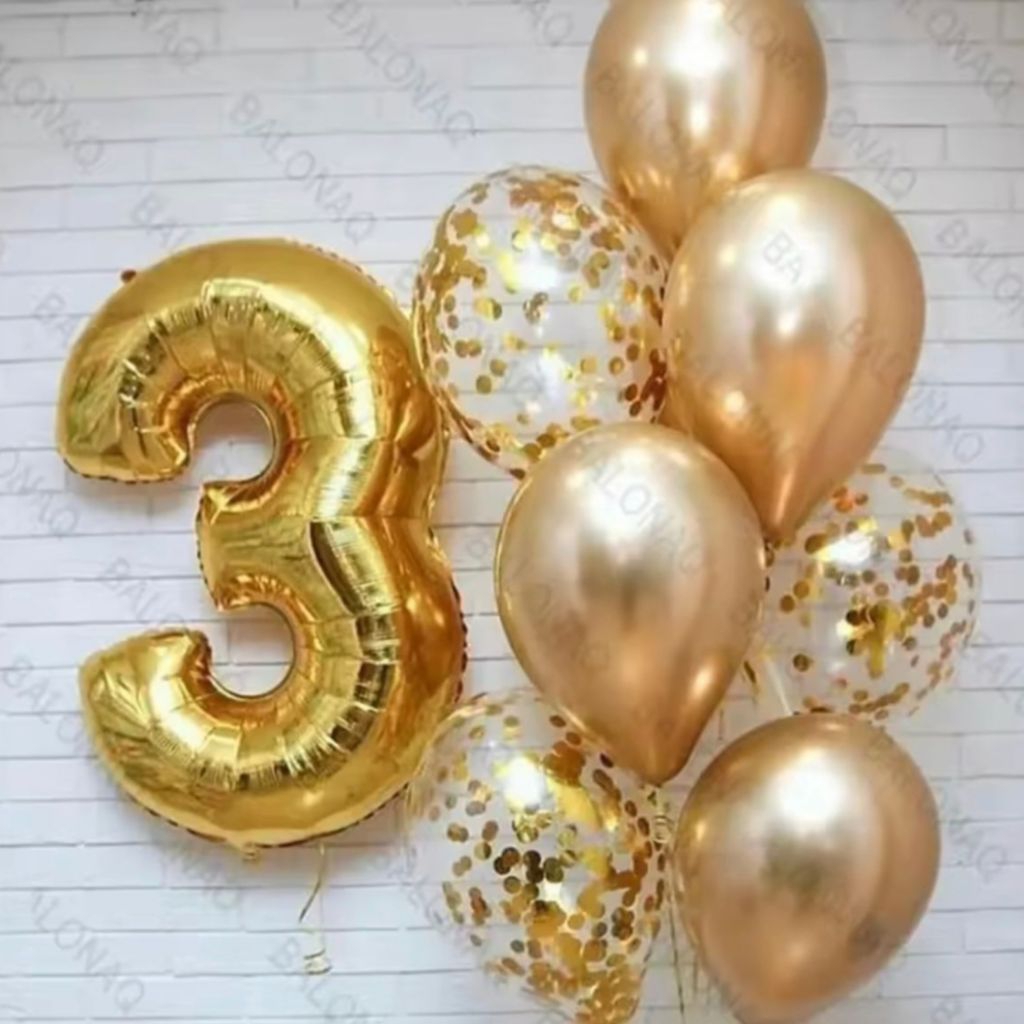 Paket balon angka gold jumbo 80cm set dekorasi balon angka ulang tahun warna gold set hiasan ultah b