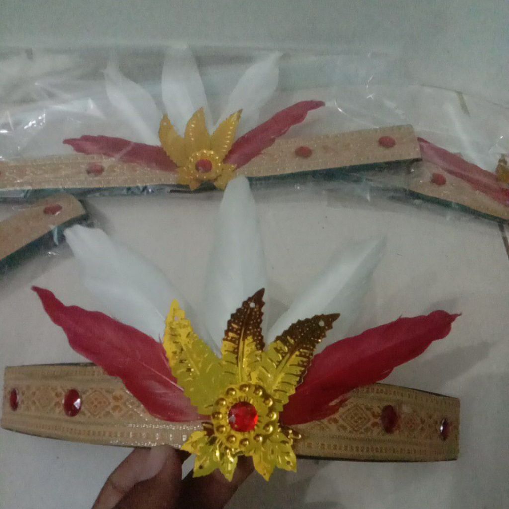 Mahkota Hias Kepala anak/ dewasa bulu Asli Warna Merah putih