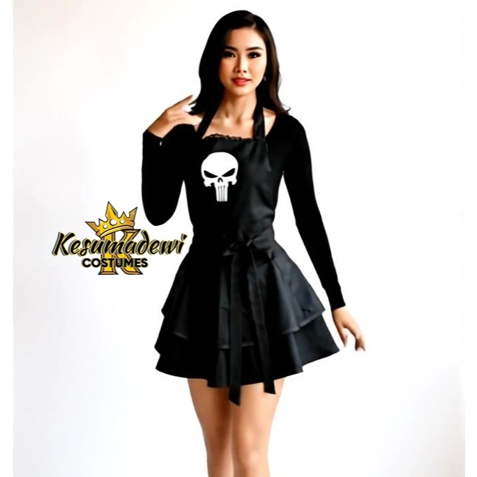 THE PUNISHER Apronskirt Cosplay Party Pesta Halloween Kostum Premium Hitam Pria Wanita Dewasa Superh