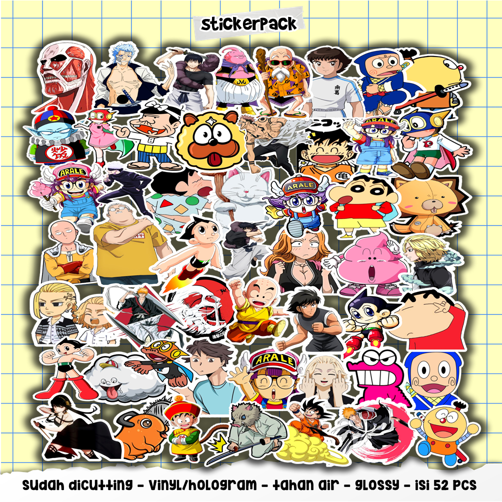 

stiker aesthetic isi 52pcs, anime series vinyl & hologram tahan air