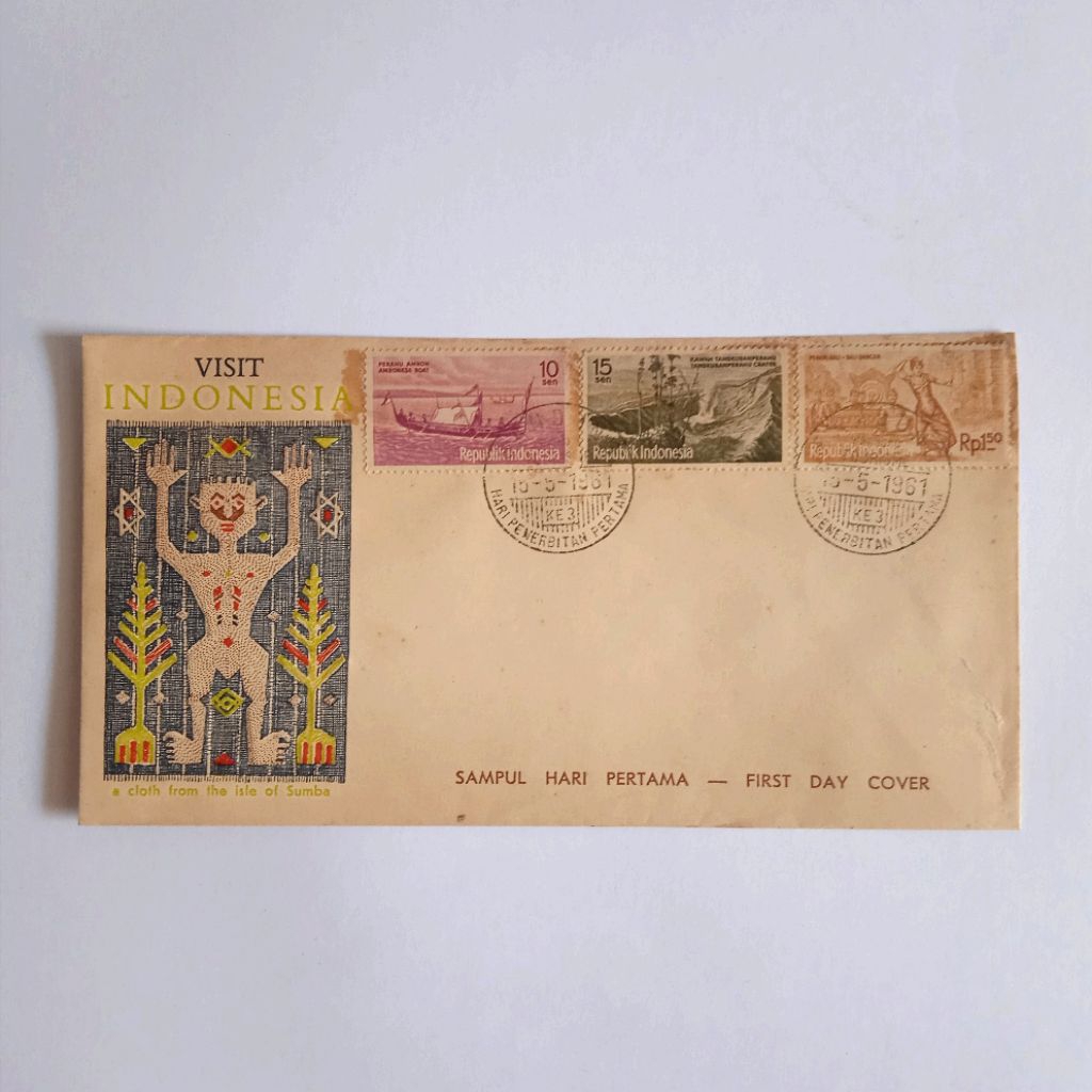 Antik Vintage Perangko Sampul Hari Pertama VISIT INDONESIA Seri Tourisme III Terbit 15 Mei 1961 Utuh