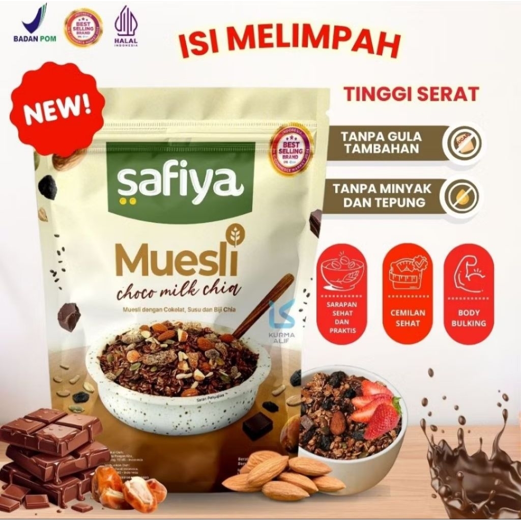 

MUESLI CHOCO MILK CHIASEED WITH ALMOND OATMEAL || MUESLI SEREAL || SARAPAN SEHAT BY SAFIYA