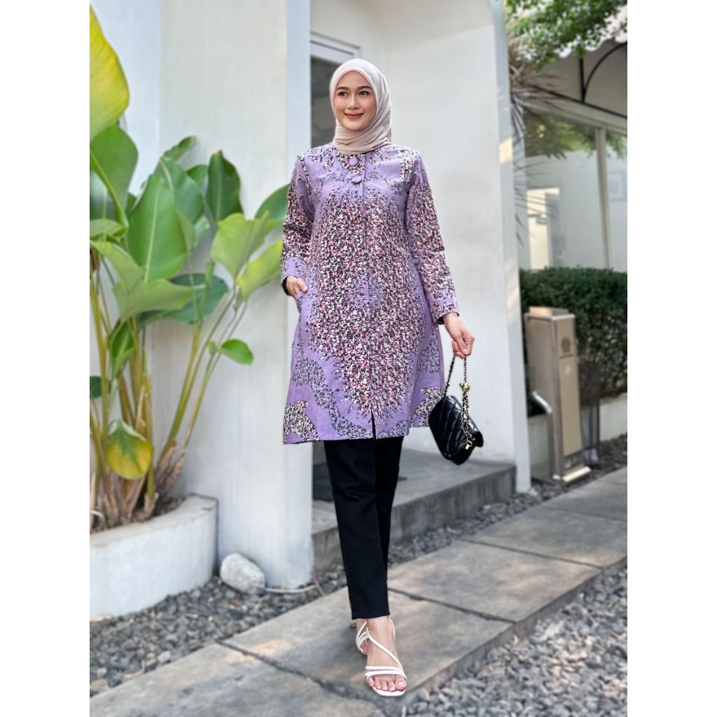 Baju Batik Tunik Wanita Modern Lapis Puring trikot Premium