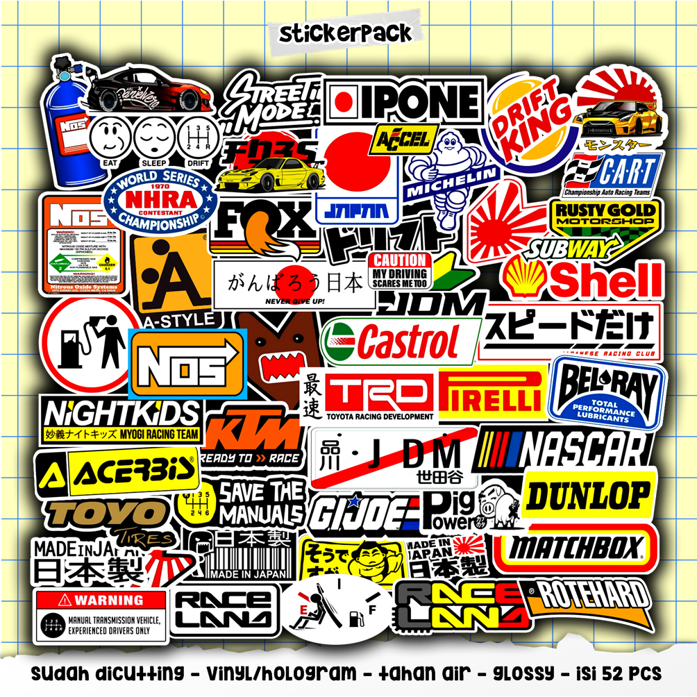 

52pcs stickerpack racing series part 3, stiker vinyl & hologram tahan air