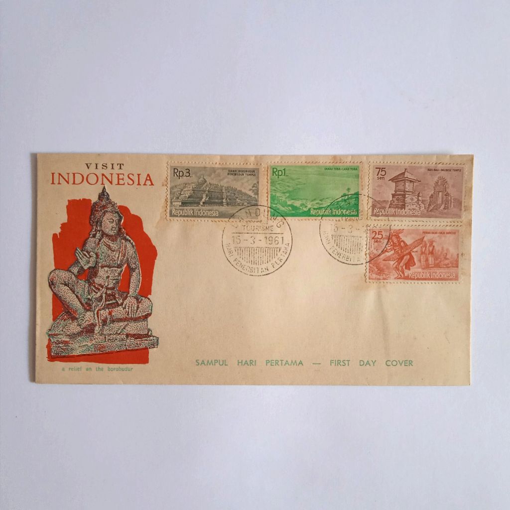 

Antik Vintage Perangko Sampul Hari Pertama VISIT INDONESIA Seri Tourisme I Terbit 15 Maret 1961 Utuh Layak Koleksi
