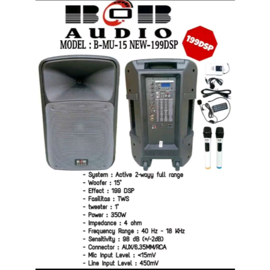 Speaker Portable BOB BMU New 15 inch ORIGINAL 199 Dsp