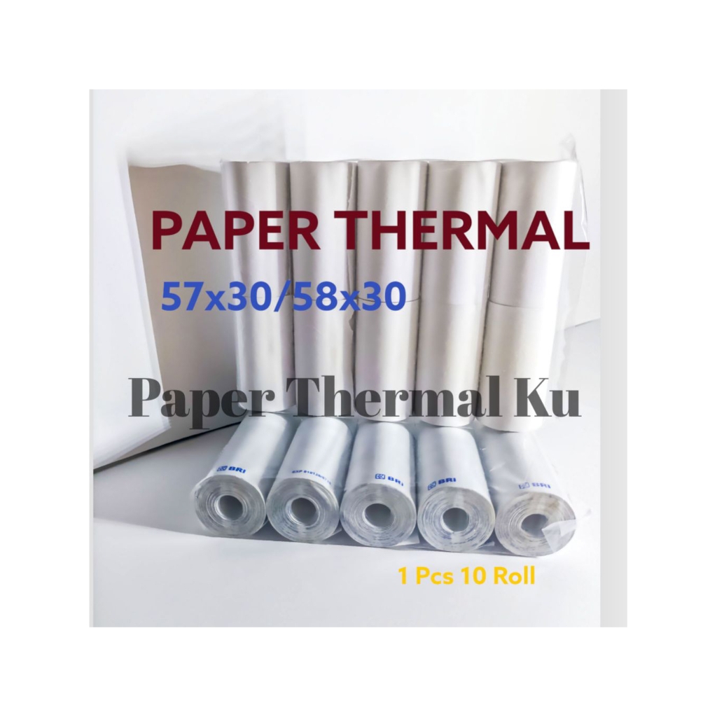 

Paper Thermal Ku Kertas Thermal 57 x 30 / 58 x 30 mm Putih Struk Printer 10 Roll