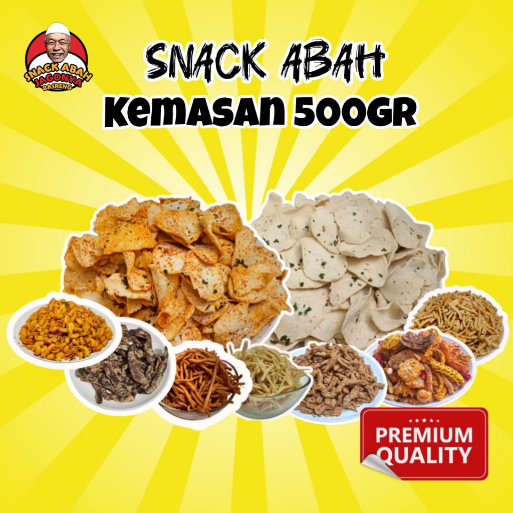 Snack Abah Kemasan 500 gram Basreng Original Pedas Daun Jeruk Makaroni Sale Pisang Usus Krispi Mie S