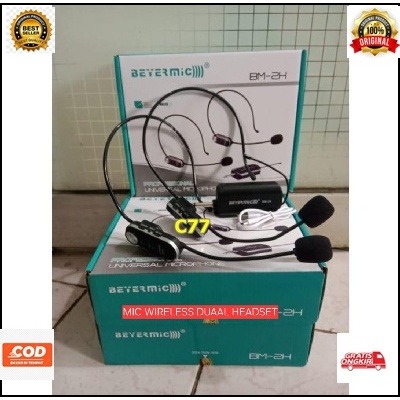 C77 Mic headset dual channel dua bando wireles wireless headphone mik kepala mix iman microphone tan